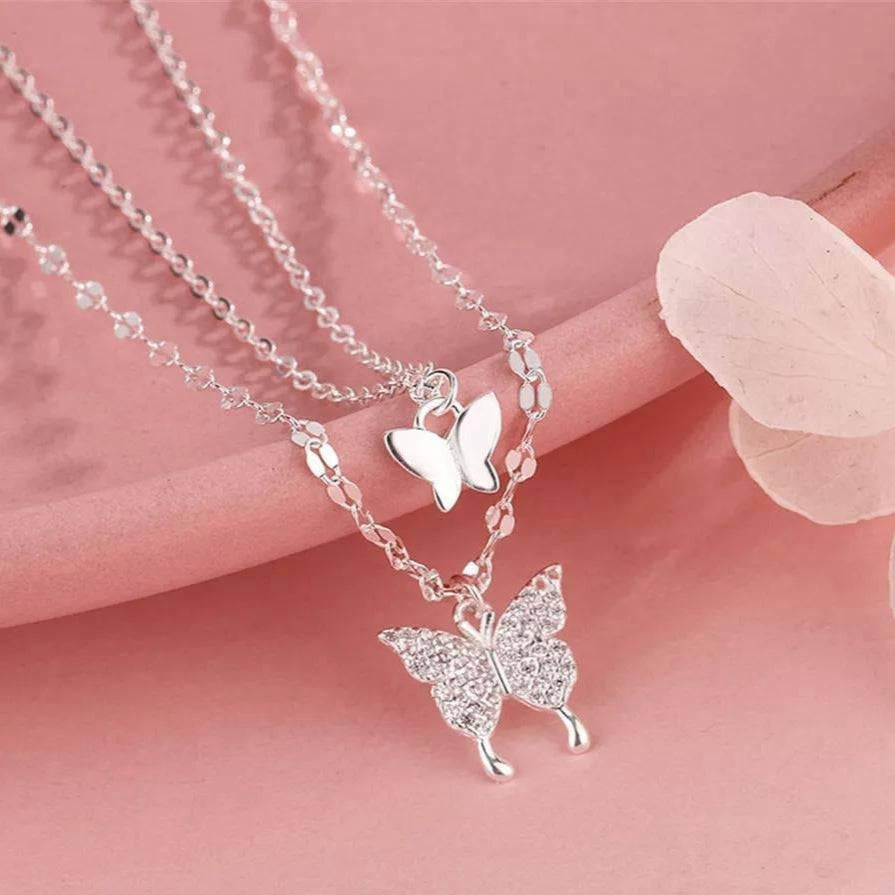 1 Pc Alloy Silver Plated Double Layered Butterfly Design Pendant