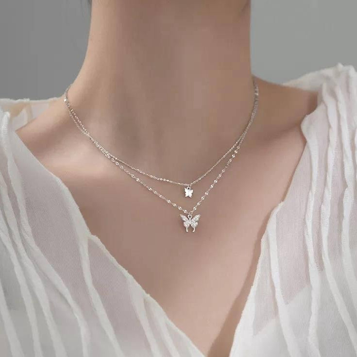 1 Pc Alloy Silver Plated Double Layered Butterfly Design Pendant